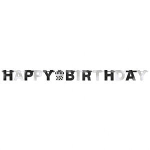 Happy Birthday Banner Black & Silver