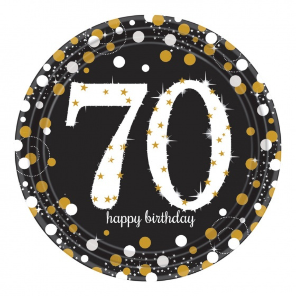 8x "Happy Birthday 70th" Paper Plates