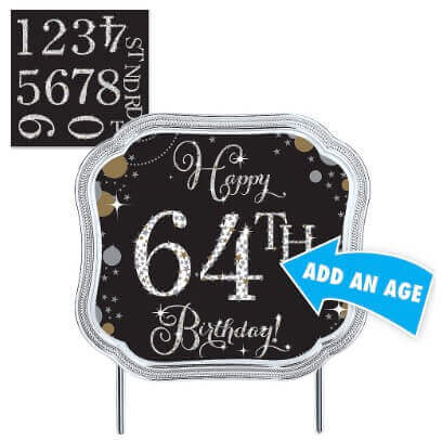 Black, Silver & Gold Happy Birthday - Cake Topper