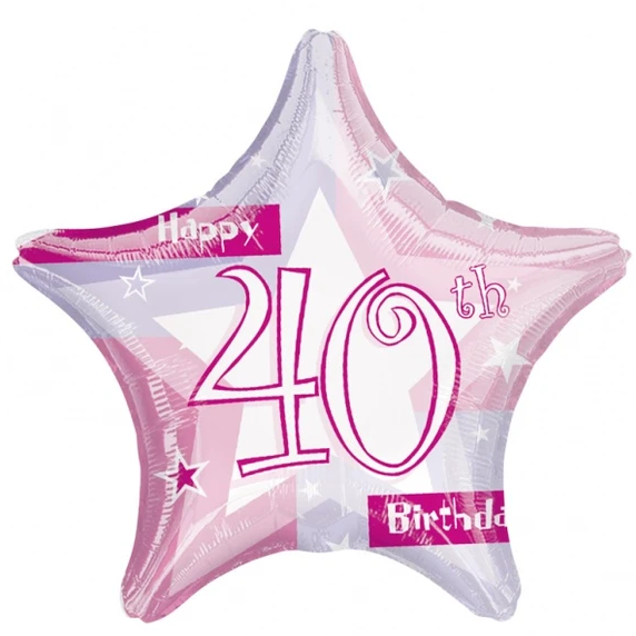 18" Star Shape Pink Star -  40th Foil Balloon