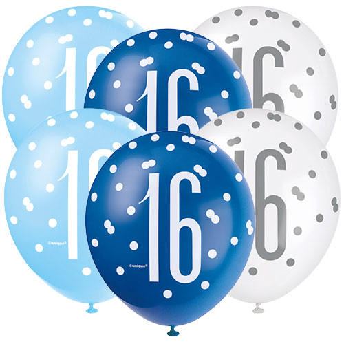 6x Piece Blue Pearlized Age 16th Balloon