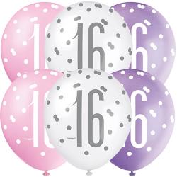 6x Piece Pink Pearlized Age 16th Balloon