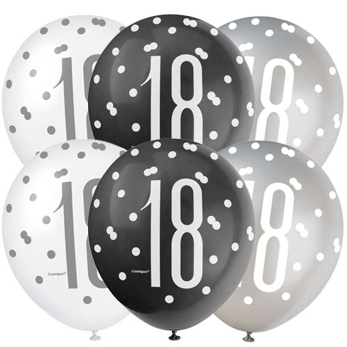 6x Pieces Black & Silver Age 18th Balloon