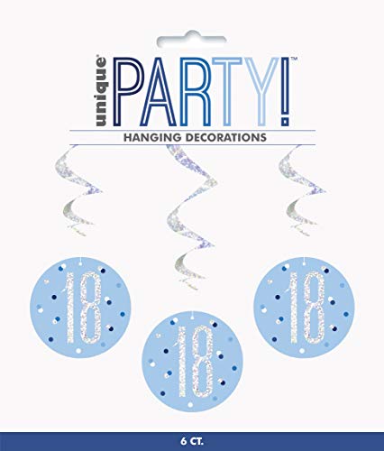 6x Glitz Blue & Silver Swirl Decoration 18th Birthday