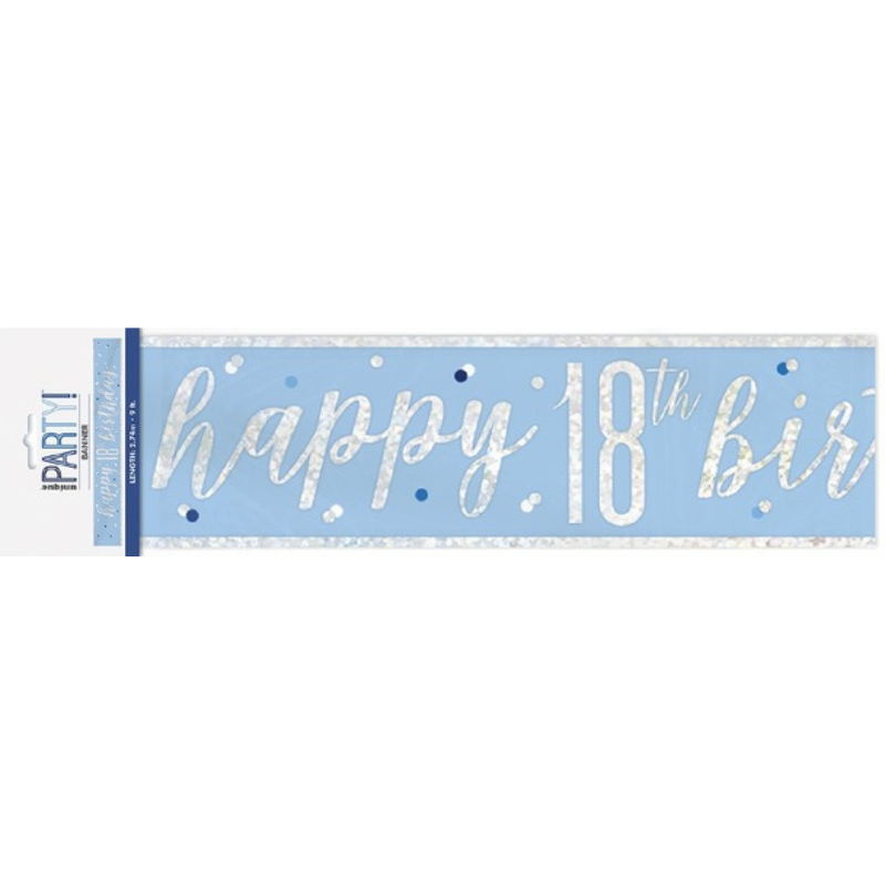 Glitz Blue Banner "Happy 18th Birthday" - 9ft