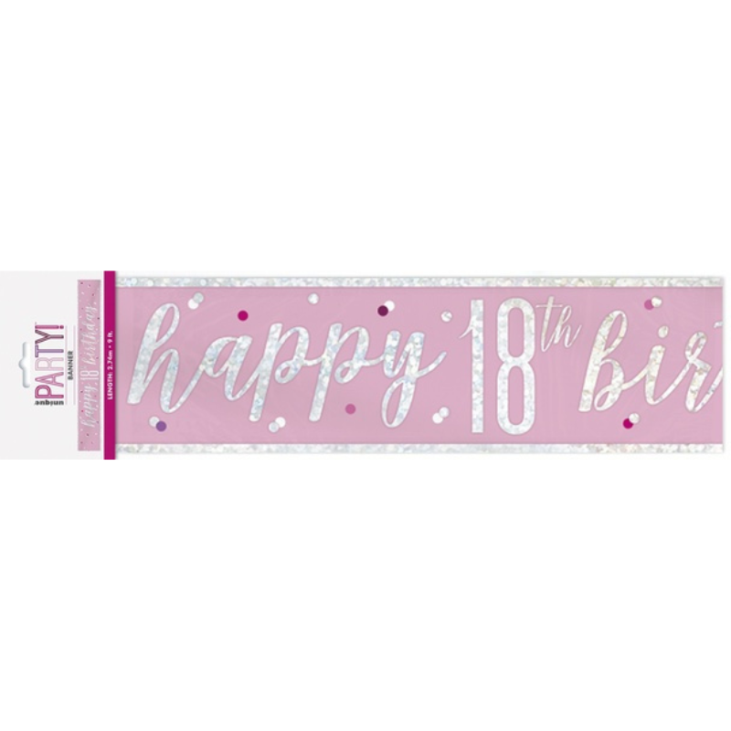 Glitz Pink Banner "Happy 18th Birthday" - 9ft