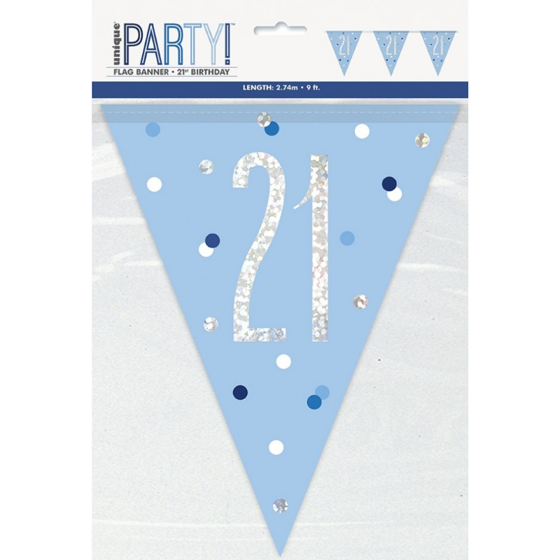 Glitz Blue & Silver Pennant Banner 21st Birthday