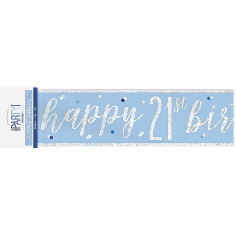 Glitz Blue Banner "Happy 21st Birthday" - 9ft