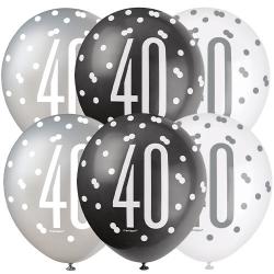 6x Pieces Black & Silver Age 40th Balloon