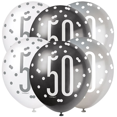 6x Pieces Black & Silver Age 50th Balloon