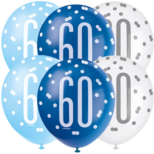 6x Piece Blue Pearlized Age 60th Balloon