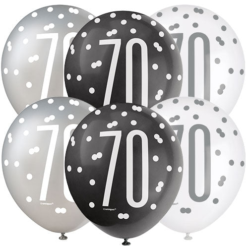 6x Pieces Black & Silver Age 70th Balloon