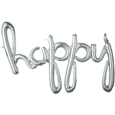 Script "Happy" in Silver Foil Balloon