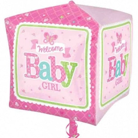 Welcome Baby Girl Cubez Foil Balloon