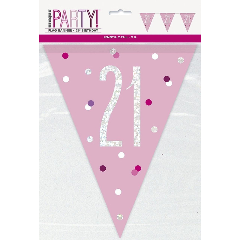 Glitz Pink & Silver Pennant Banner 21st Birthday