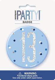 Blue Glitz Birthday Badge Age 13