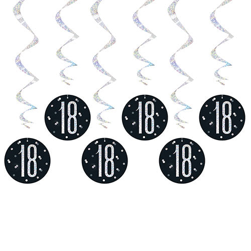 6x Glitz Black & Silver Swirl Decoration 18th Birthday