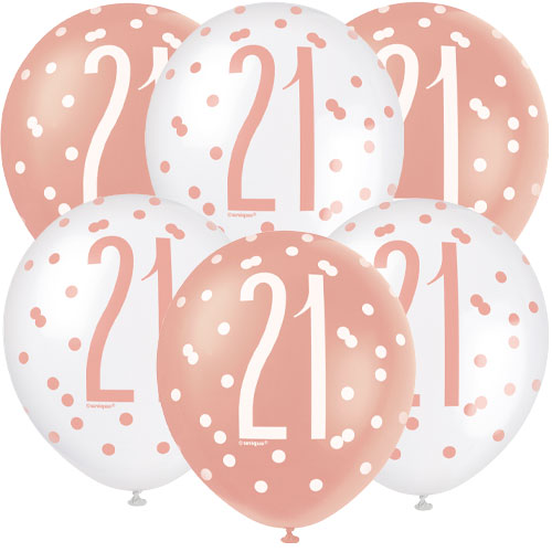 6x Birthday Glitz 21st Rose Gold Balloon