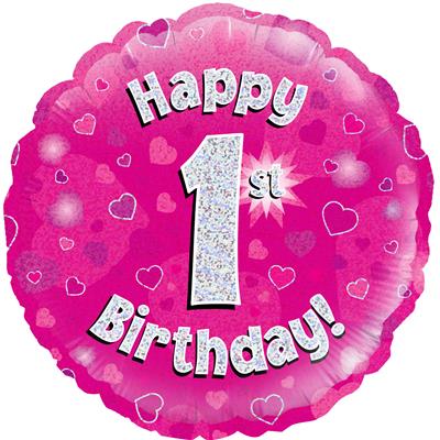 18" Foil Balloon 1st - Pink Birthday