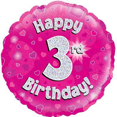 18" Foil Balloon 3rd Pink - Birthday