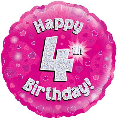 18" Foil Balloon 4th Pink - Birthday