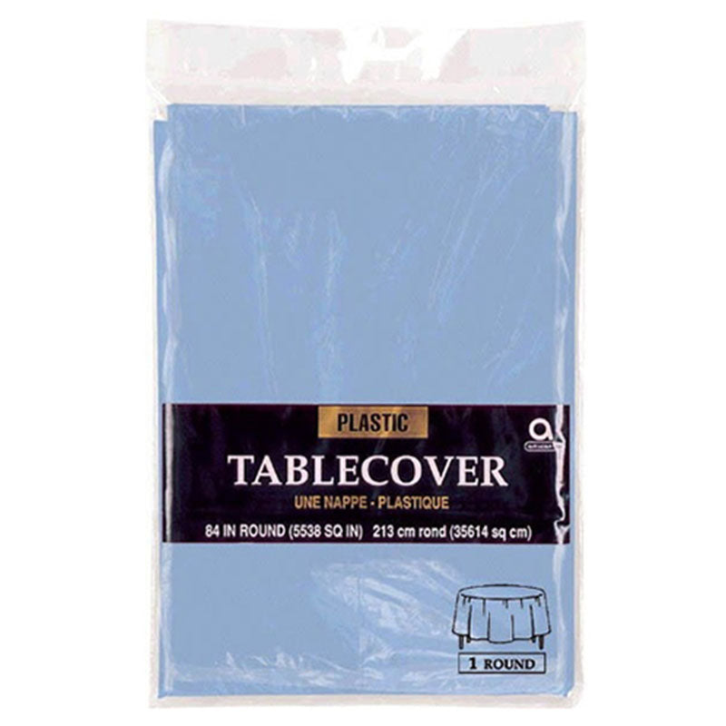 Pastel Blue Round Plastic Tablecloth 84"