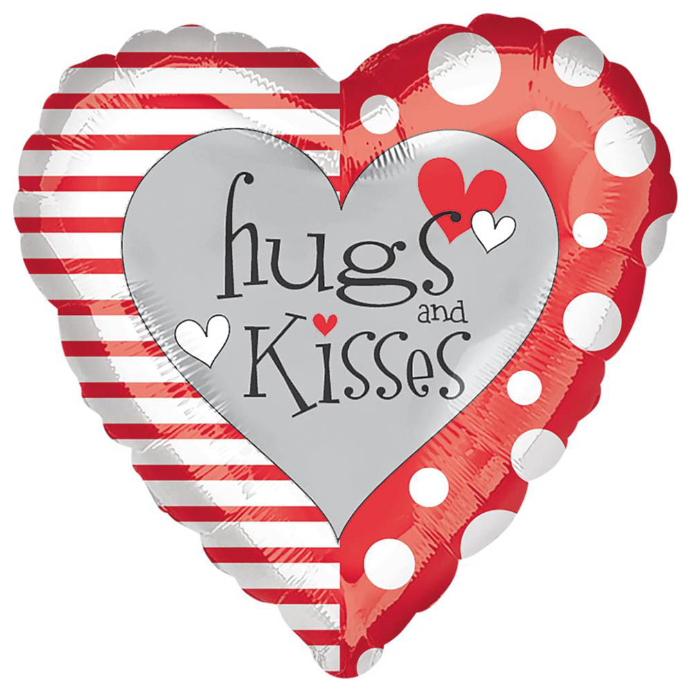 18" Red and White "Hugs & Kisses" - foil balloon
