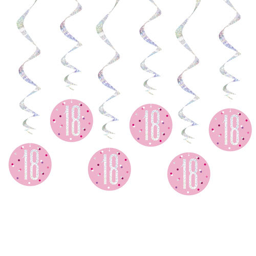 6x Glitz Pink & Silver Swirl Decoration 18th Birthday