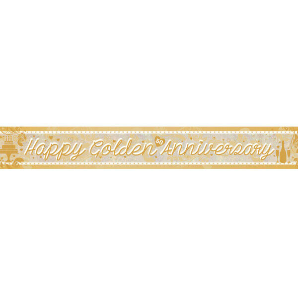 Golden 50th Anniversary Holographic Foil Banner