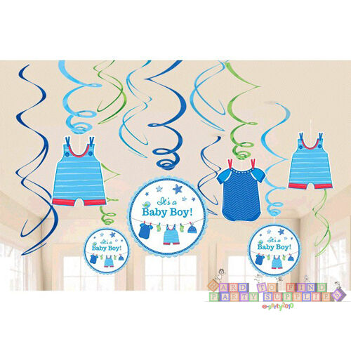 Itƒ??s A Boy Baby Shower With Love Hanging Swirls 18cm 12pk