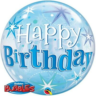 22"  Bubble Balloon - Happy Birthday Blue